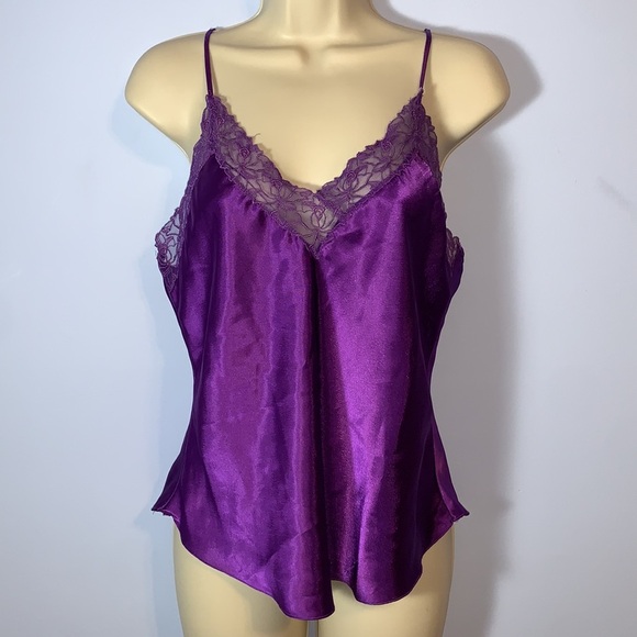 Victoria’s Secret gold label Purple Lace Trim Satin Camisole size medium - Picture 1 of 6